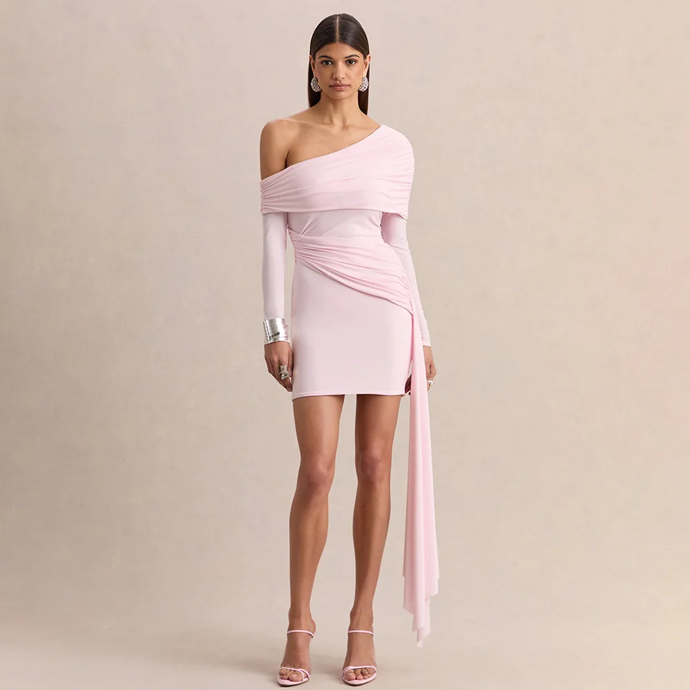 FL New Pure Color Sexy Sloping Neck Shoulder-Covered Ribbon Dress Temperament Tight Hip-Hugging Short Skirt For Women
FL New Pure Color Sexy Sloping Neck Shoulder-Covered Ribbon Dress Temperament Tight Hip-Hugging Short Skirt For Women