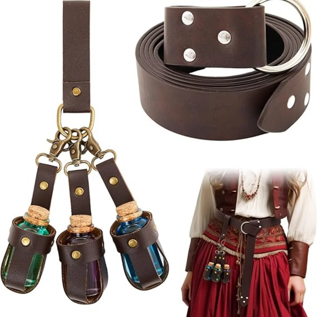 UYEE Средневековый ремень из искусственной кожи алхимии с тремя флаконами из пробкового солля и уплотнительным кольцом, ремень для косплея на Хэллоуин
UYEE Средневековый ремень из искусственной кожи алхимии с тремя флаконами из пробкового солля и уплотнительным кольцом, ремень для косплея на Хэллоуин