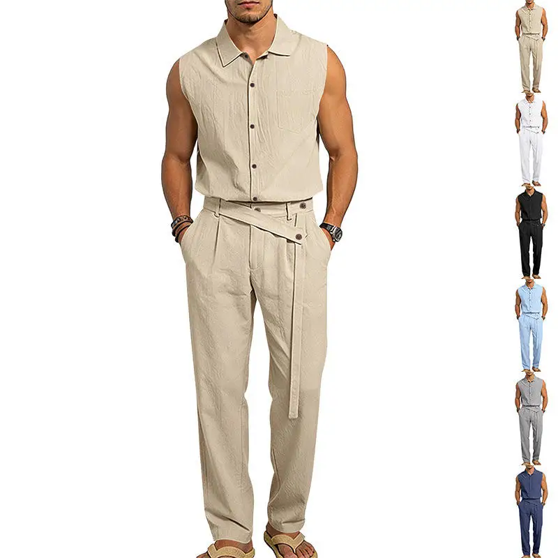 Men's Summer Casual Linen Sleeveless Shirt And Long Pants Set Youth Fashionable Simple Design Comfortable Breathable Clothing
Men's Summer Casual Linen Sleeveless Shirt And Long Pants Set Youth Fashionable Simple Design Comfortable Breathable Clothing