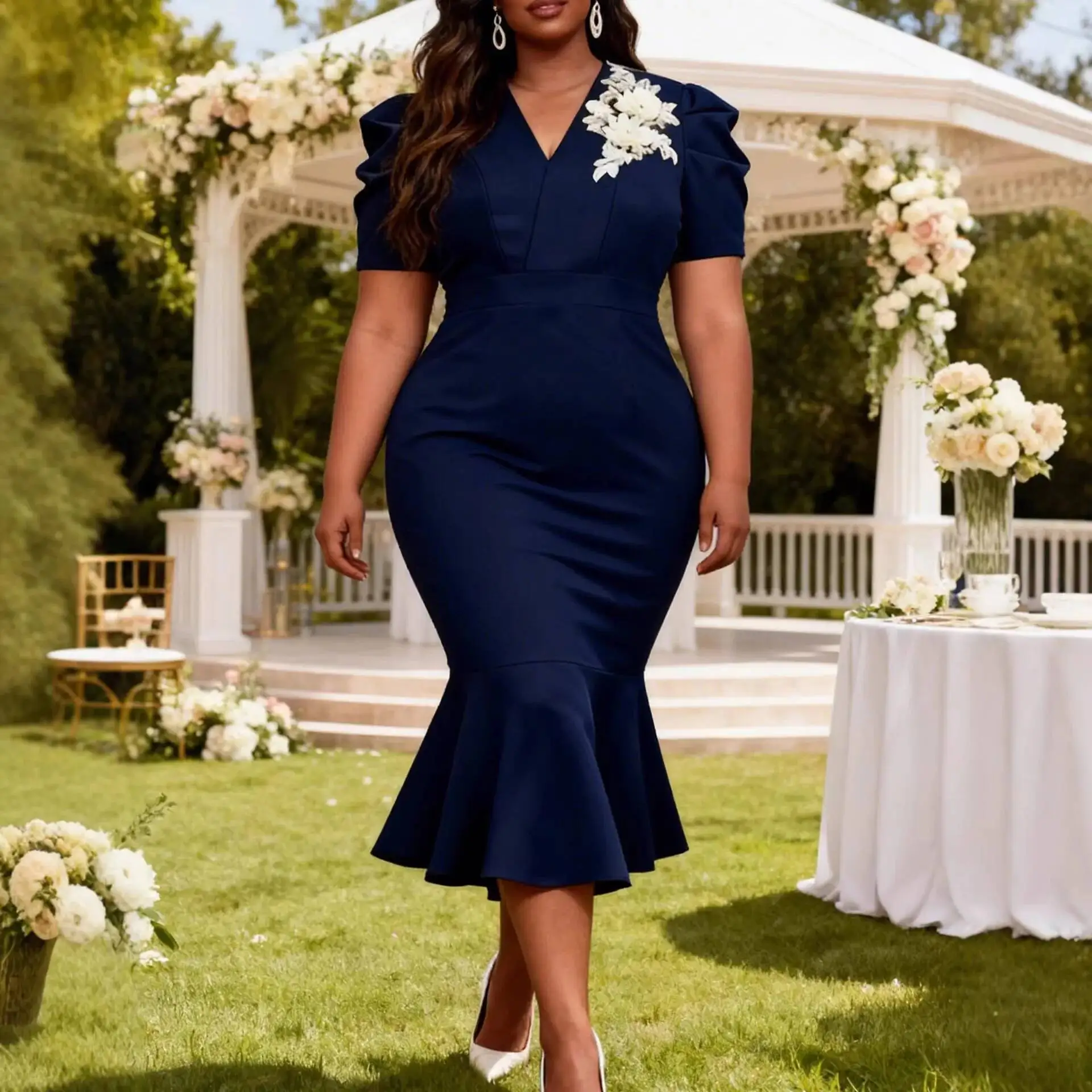 Plus-size V-neck Embroidered Slim-fit Dress, Navy Blue Bodycon Fishtail Dress, Wedding Dresses Party Summer Elegantes Casual Y2K
Plus-size V-neck Embroidered Slim-fit Dress, Navy Blue Bodycon Fishtail Dress, Wedding Dresses Party Summer Elegantes Casual Y2K