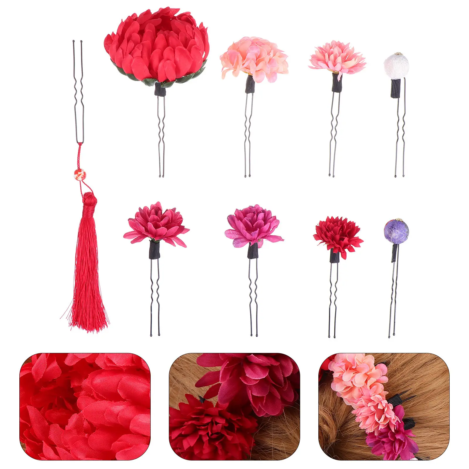9Pcs Flower Hair Clips Japanese Style Headdress for Women Kimono Hairclip Traditional Hair Accessory Chrysanthemum Shape Pin
9Pcs Flower Hair Clips Japanese Style Headdress for Women Kimono Hairclip Traditional Hair Accessory Chrysanthemum Shape Pin