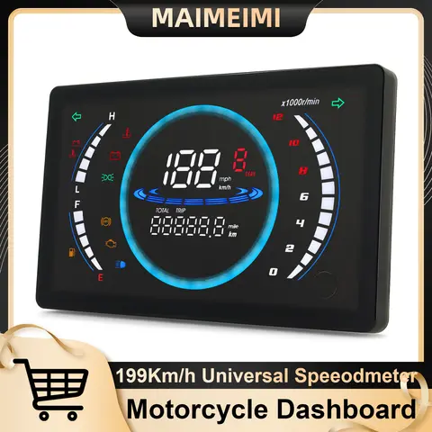 Tablero de instrumentos LCD grande Universal de 12V, velocímetro de motocicleta, tacómetro, placa de combustible de RPM con Sensor, kilometraje Total de 199 km/h
