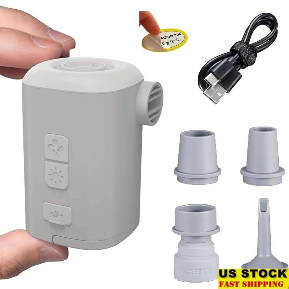 Электрический воздушный насос USB-C, перезаряжаемый, 3600 мАч, компактный надувной насос, дефлятор, фонарик, фонарь для кемпинга, пешего туризма, надувные игрушки, 4 насадки
Электрический воздушный насос USB-C, перезаряжаемый, 3600 мАч, компактный надувной насос, дефлятор, фонарик, фонарь для кемпинга, пешего туризма, надувные игрушки, 4 насадки