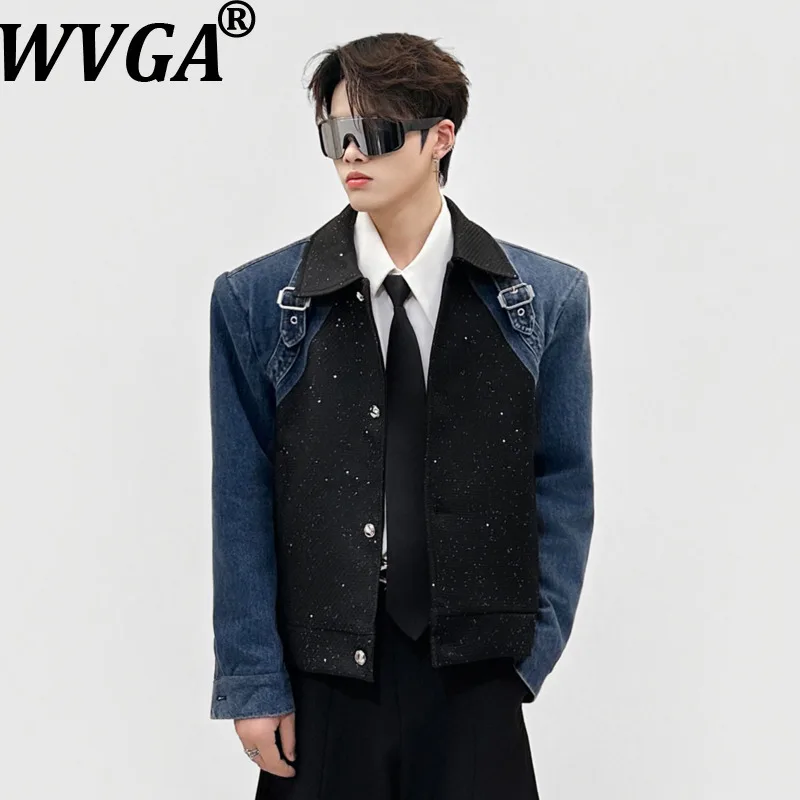 WVGA Spring Autumn New Men's Denim Patchwork Color-Block Coat Niche Chic Casual Shoulder Pads Starry Sequins Short Blazer W21768
WVGA Spring Autumn New Men's Denim Patchwork Color-Block Coat Niche Chic Casual Shoulder Pads Starry Sequins Short Blazer W21768