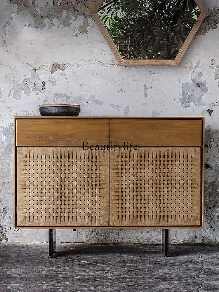 Скандинавский плетеный веревочный сервант, входной шкаф из массива дерева, ТВ-шкаф, простой шкафчик для чая в гостиной 
Скандинавский плетеный веревочный сервант, входной шкаф из массива дерева, ТВ-шкаф, простой шкафчик для чая в гостиной