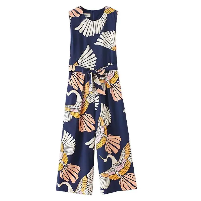 Women's Street Style Loose Leg One-Piece Suit Belted Waist Sleeveless Crane Print Pants Thin Material Summer Collection
Women's Street Style Loose Leg One-Piece Suit Belted Waist Sleeveless Crane Print Pants Thin Material Summer Collection