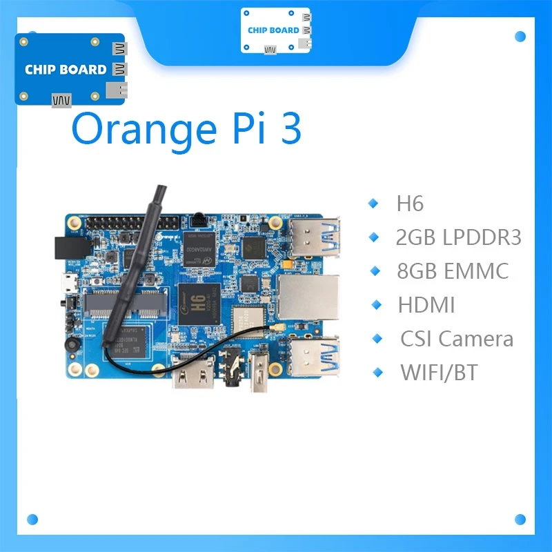 Orange Pi 3 H6 2GB LPDDR3 + 8GB EMMC Flash Gigabyte Ethernet Port AP6256 WIFI BT5.0 4*USB3.0 Support Android 7.0, Ubuntu, Debian
Orange Pi 3 H6 2GB LPDDR3 + 8GB EMMC Flash Gigabyte Ethernet Port AP6256 WIFI BT5.0 4*USB3.0 Support Android 7.0, Ubuntu, Debian