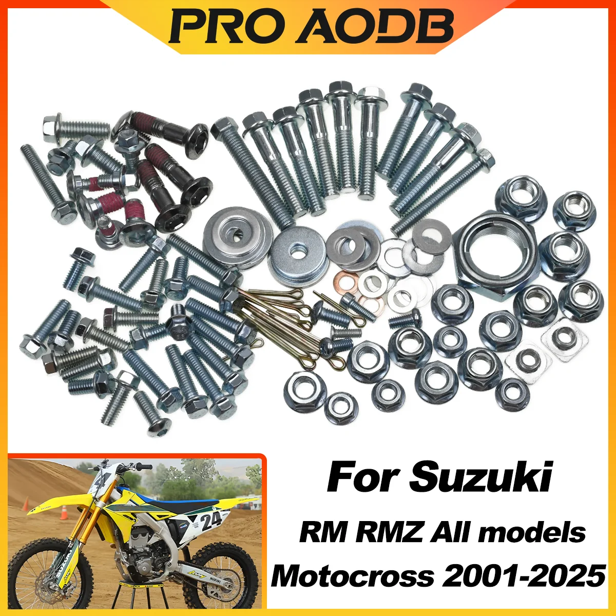 For Suzuki RM125 250 RMZ250 RMZ450 RM RMZ DRZ Motocross Hardware screw Bolt Full Plastics Fastener Kit Universal Parts 2001-2025
For Suzuki RM125 250 RMZ250 RMZ450 RM RMZ DRZ Motocross Hardware screw Bolt Full Plastics Fastener Kit Universal Parts 2001-2025