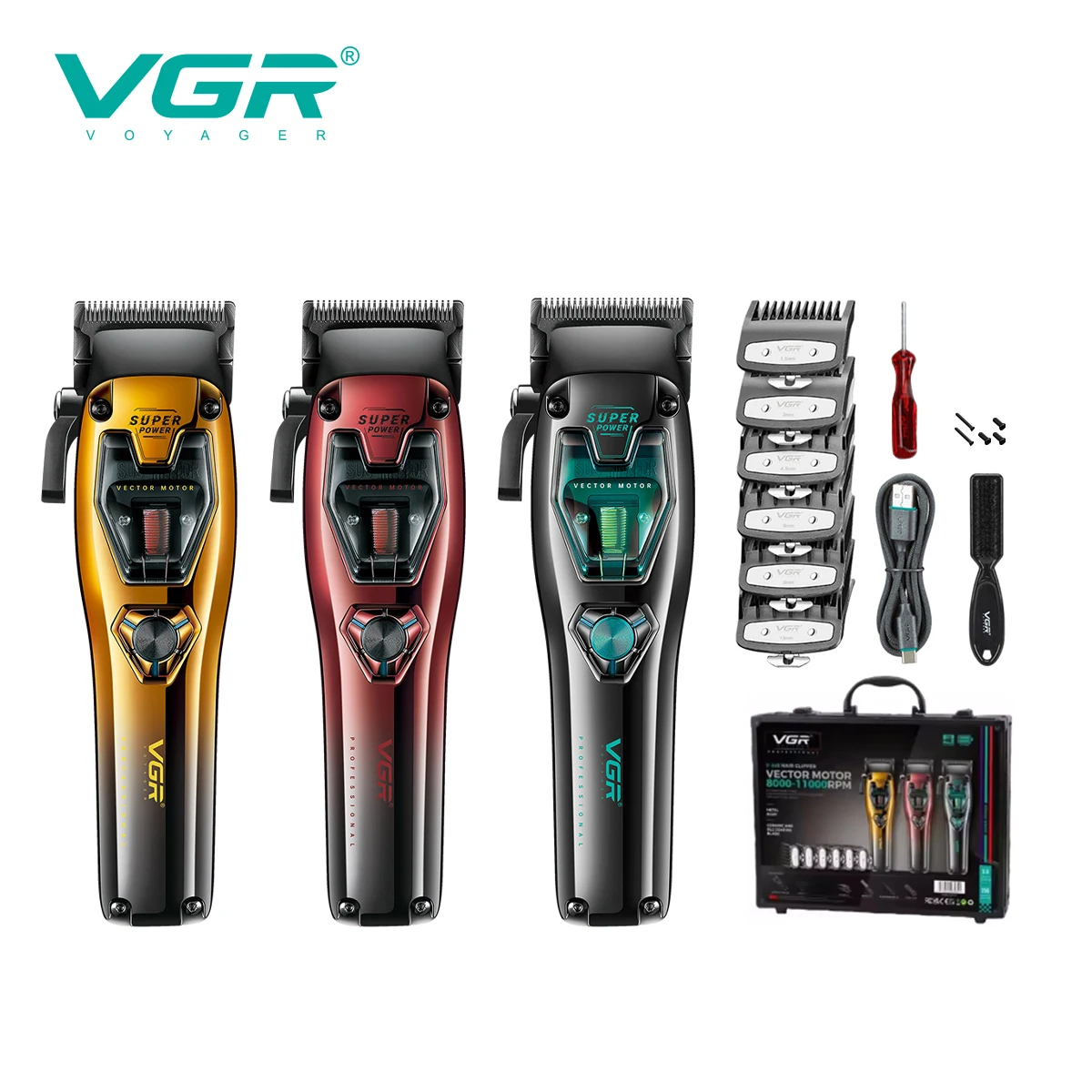 VGR Intelligent Variable Speed Metal Hair Clipper 11000 RPM Hair Trimmer Alloy Knife Hair Salon Household Push Clipper V-668
VGR Intelligent Variable Speed Metal Hair Clipper 11000 RPM Hair Trimmer Alloy Knife Hair Salon Household Push Clipper V-668