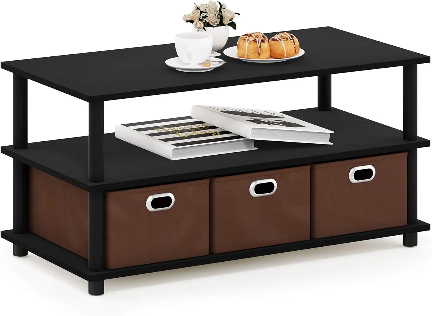 3-Tier Coffee Table with Storage Bins, 31.2W x 15.6D x 15.8H, Black Oak/Black/Brown
3-Tier Coffee Table with Storage Bins, 31.2W x 15.6D x 15.8H, Black Oak/Black/Brown