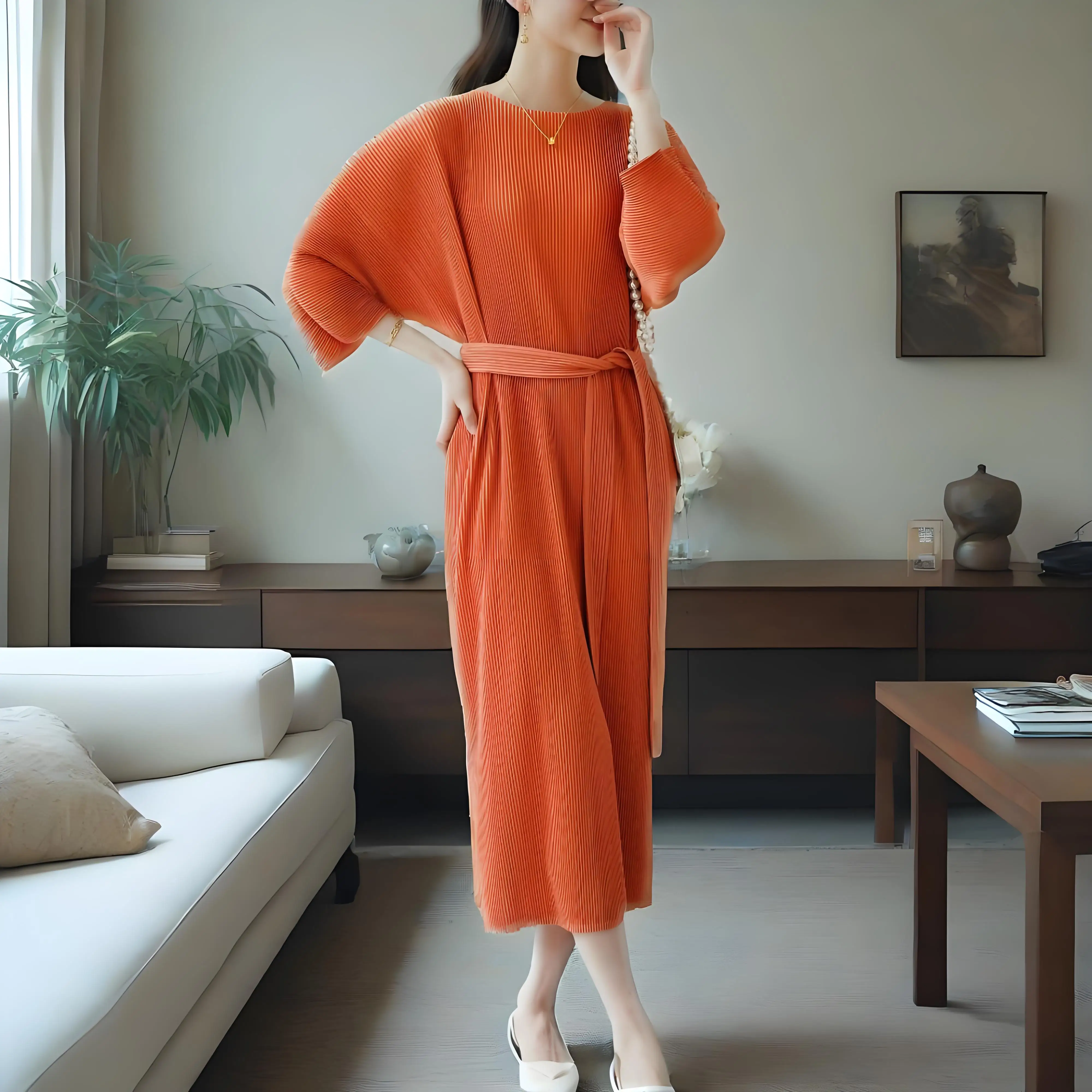 Miyake Autumn Spring New High-end Pleated Niche Light Familiar European and American Style Pleats Loose Casual Lace-up Dress
Miyake Autumn Spring New High-end Pleated Niche Light Familiar European and American Style Pleats Loose Casual Lace-up Dress