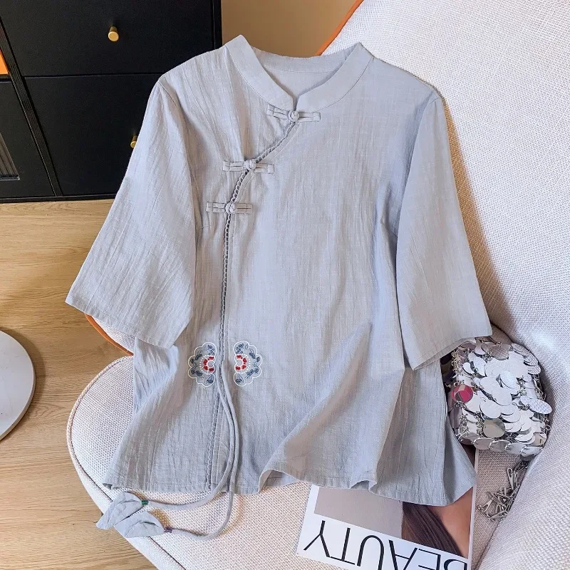 Embroidery Chinese Style Blouses Summer Vintage Women's Shirt Loose Cotton Linen Women Tops Short Sleeves Clothing
Embroidery Chinese Style Blouses Summer Vintage Women's Shirt Loose Cotton Linen Women Tops Short Sleeves Clothing