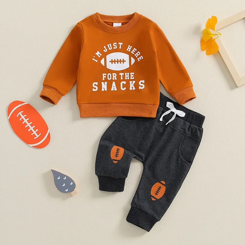 Fall Casual Baby Boy Clothes Letter Football Print Long Sleeve Sweatshirt with Elastic Waist Pants 2Pcs Tracksuit Outfits
Fall Casual Baby Boy Clothes Letter Football Print Long Sleeve Sweatshirt with Elastic Waist Pants 2Pcs Tracksuit Outfits