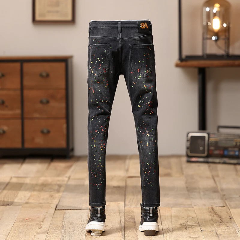 Motorcycle Trousers Men's Street Paint Design Personality Straight Trendy Casual Fashion Black Gray Ripped Jeans Men
Motorcycle Trousers Men's Street Paint Design Personality Straight Trendy Casual Fashion Black Gray Ripped Jeans Men