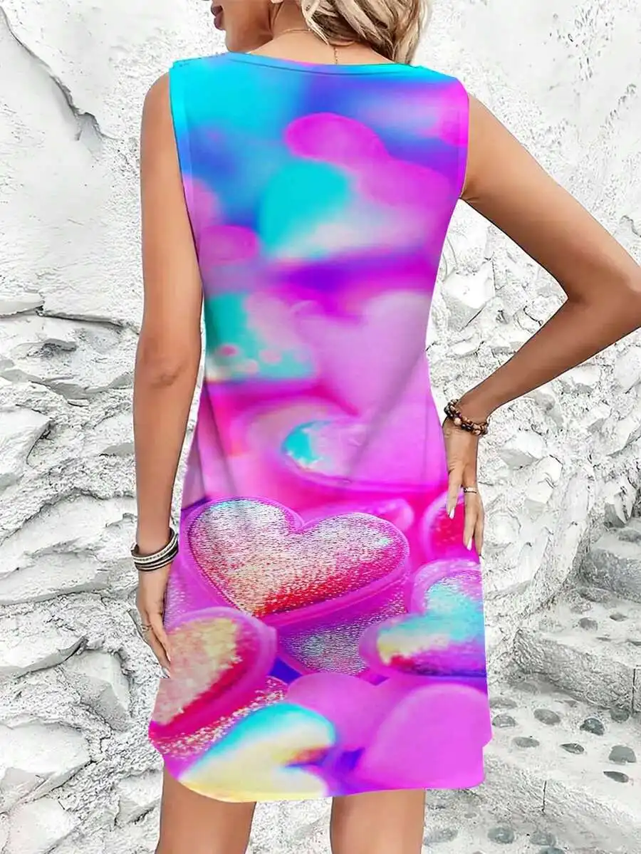Colorful Heart Print Sleeveless Dress Women Round Neck Casual Summer Beach Party Dress
Colorful Heart Print Sleeveless Dress Women Round Neck Casual Summer Beach Party Dress