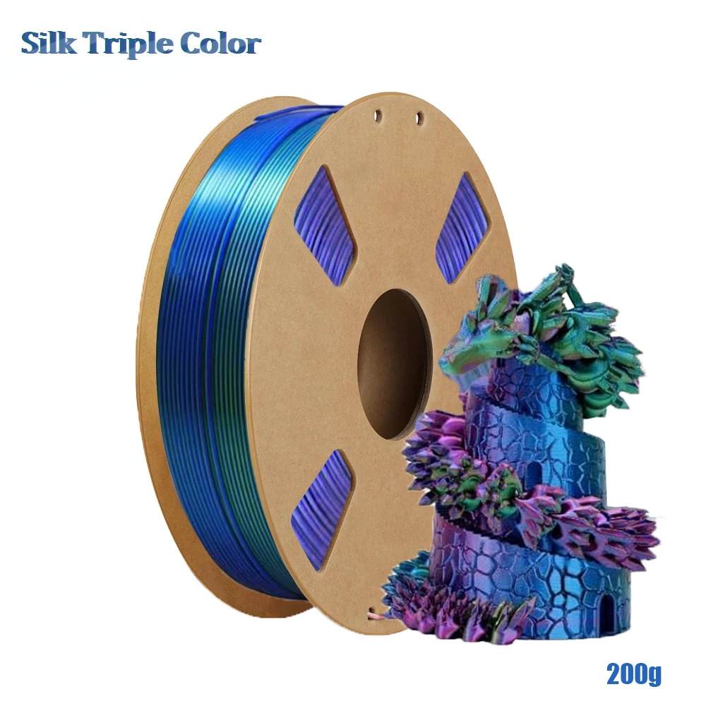 Silk Triple Color PLA Filament 1.75mm, Shiny Texture, ±0.02mm Accuracy, Blue Green Purple
Silk Triple Color PLA Filament 1.75mm, Shiny Texture, ±0.02mm Accuracy, Blue Green Purple