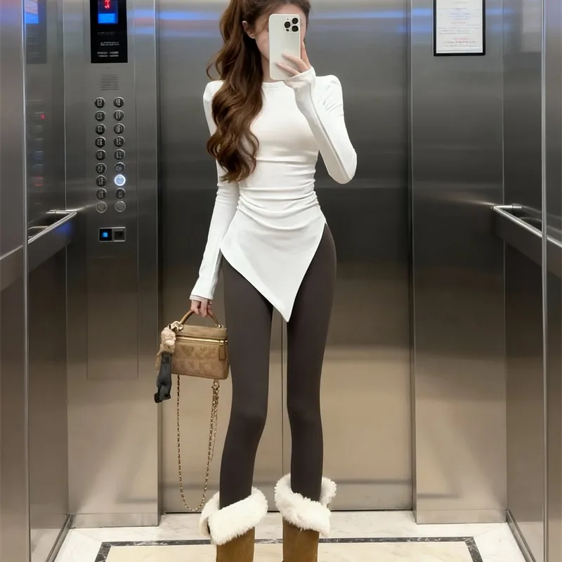 Women's Slim Fit Fce Lined Midi T-irt Irregular Hem Casual Basic Winter Top Pure Color Daily Wear Thiened Long Sve
Women's Slim Fit Fce Lined Midi T-irt Irregular Hem Casual Basic Winter Top Pure Color Daily Wear Thiened Long Sve