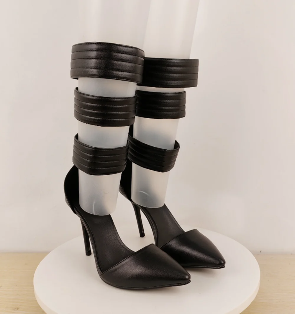 New Black Leather Pointed-Toe Stiletto High Heels Multi-Layer Striped Ankle Cuffs Fashion Sexy Cover Heels Sandals for Women
New Black Leather Pointed-Toe Stiletto High Heels Multi-Layer Striped Ankle Cuffs Fashion Sexy Cover Heels Sandals for Women