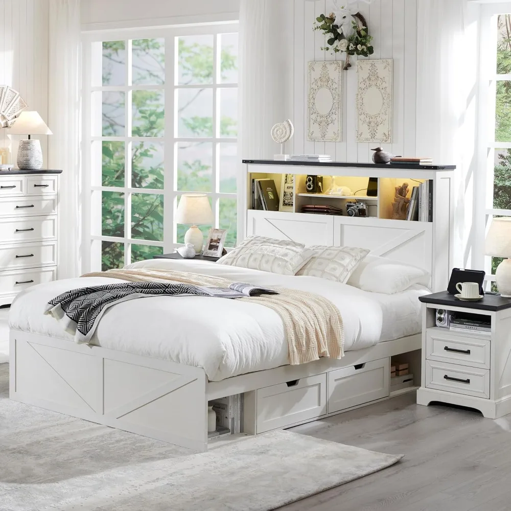 Wooden Bed Frame, with Storage Head Plate and Drawer, LED Light, Charging Station, Solid Wood Flat Noodles Support Furniture
Wooden Bed Frame, with Storage Head Plate and Drawer, LED Light, Charging Station, Solid Wood Flat Noodles Support Furniture