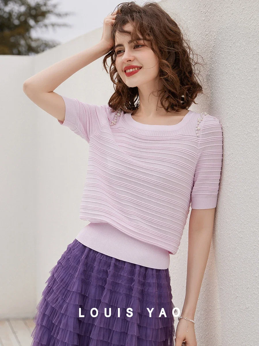 LOUIS YAO Women Knitwear T-shirt Top 2024 Summer Tee Round Neck Short Sleeve Casual Sweat Women's Top
LOUIS YAO Women Knitwear T-shirt Top 2024 Summer Tee Round Neck Short Sleeve Casual Sweat Women's Top