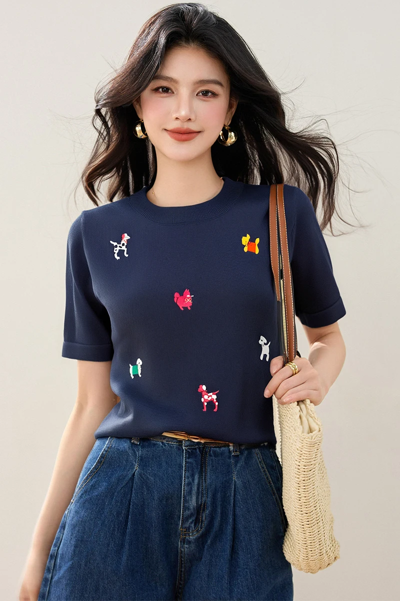 2025 Summer New Cartoon Embroidered Short Sleeve Round Neck Sweet Women's Knit Sweater
2025 Summer New Cartoon Embroidered Short Sleeve Round Neck Sweet Women's Knit Sweater