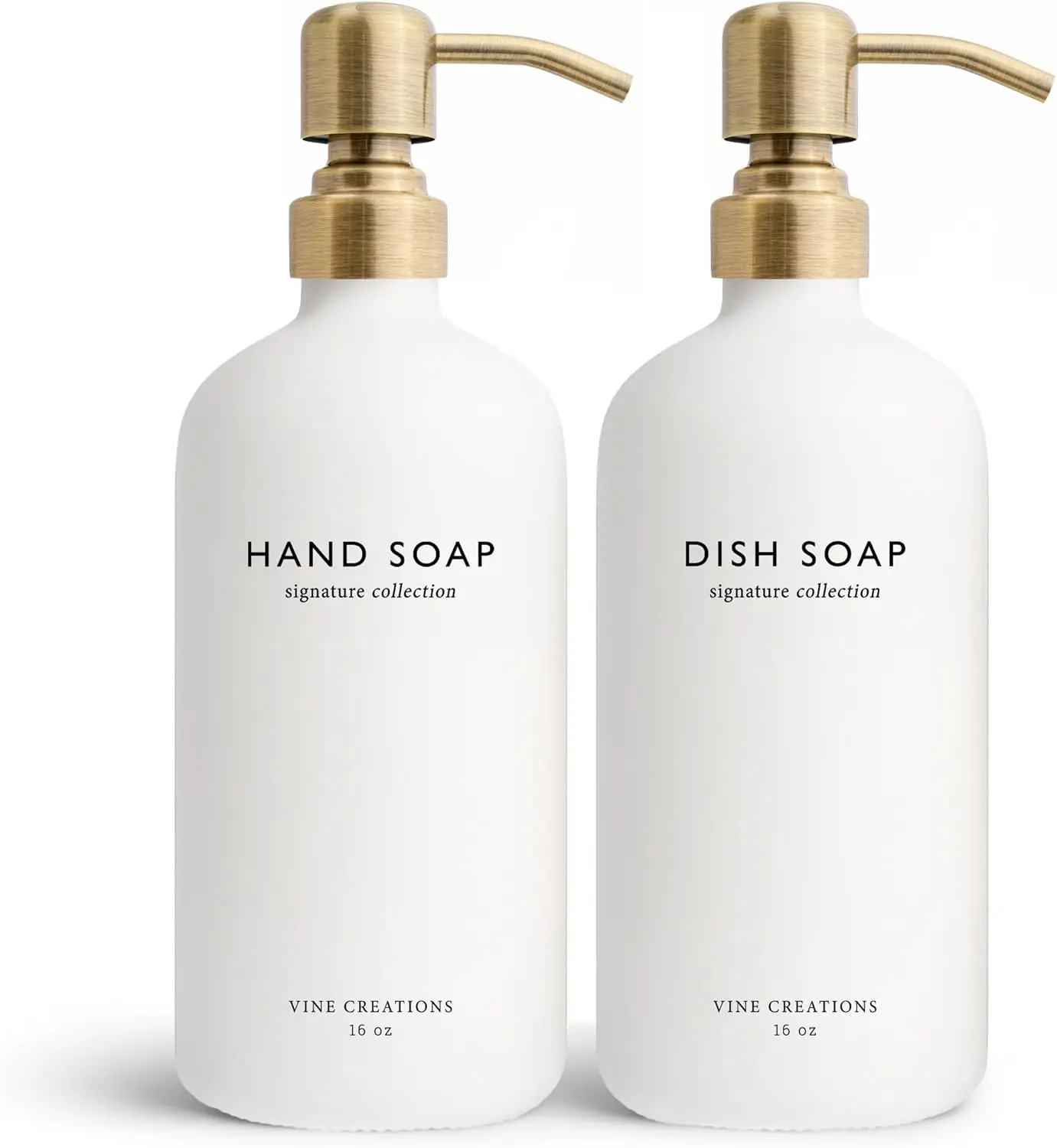 16 oz Glass Soap Dispenser Set of 2 with Stainless Steel Pump, Matte White & Brushed Brass, for Kitchen or Bathroom
16 oz Glass Soap Dispenser Set of 2 with Stainless Steel Pump, Matte White & Brushed Brass, for Kitchen or Bathroom