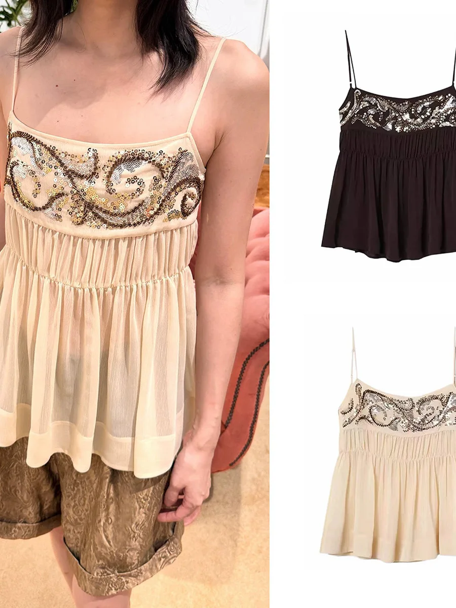 Floral Embroidered Bead Decorative Chiffon Halter Top Versatile Summer Vacation Style Loose Fit U-Neckline Polyester Fiber
Floral Embroidered Bead Decorative Chiffon Halter Top Versatile Summer Vacation Style Loose Fit U-Neckline Polyester Fiber