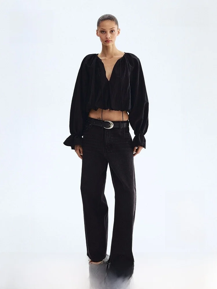 Summer New Women's Pleated Lantern Sleeve Shirt H&M Casual Style V-neck Long Sleeve Cotton Nylon Blend Comfortable Fit Shirt
Summer New Women's Pleated Lantern Sleeve Shirt H&M Casual Style V-neck Long Sleeve Cotton Nylon Blend Comfortable Fit Shirt