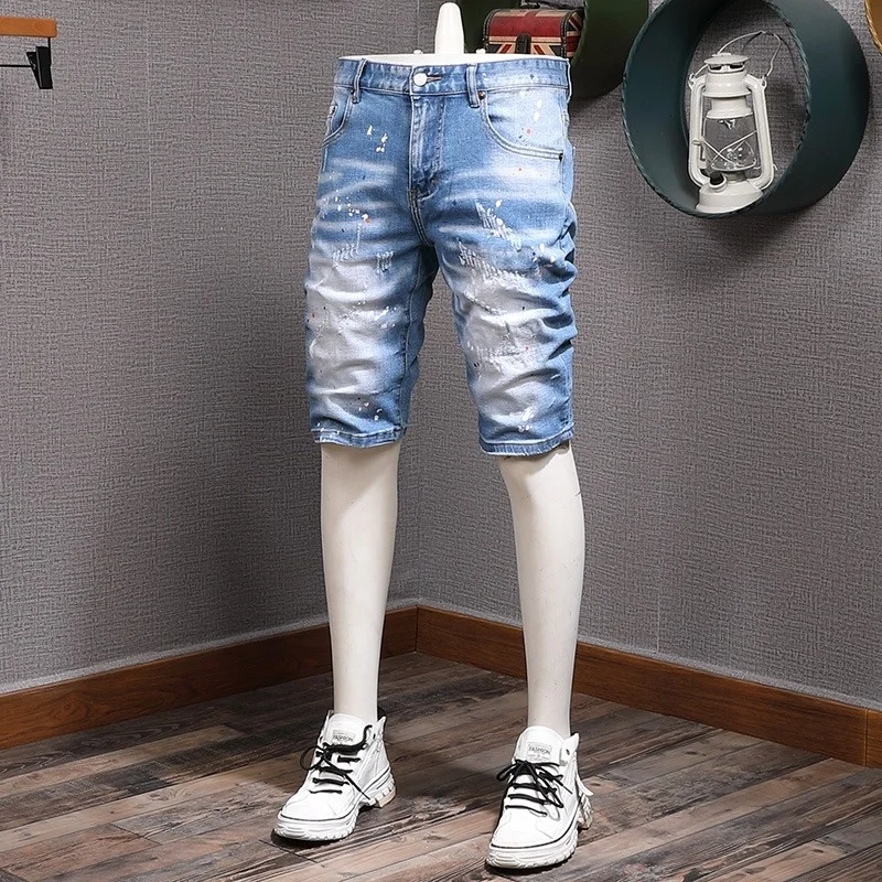 Men Denim Shorts Fashion Dots Printed Ripped Short Jeans Summer Streetwear Casual Light Blue Stretch Straight Slim Fit Pants
Men Denim Shorts Fashion Dots Printed Ripped Short Jeans Summer Streetwear Casual Light Blue Stretch Straight Slim Fit Pants