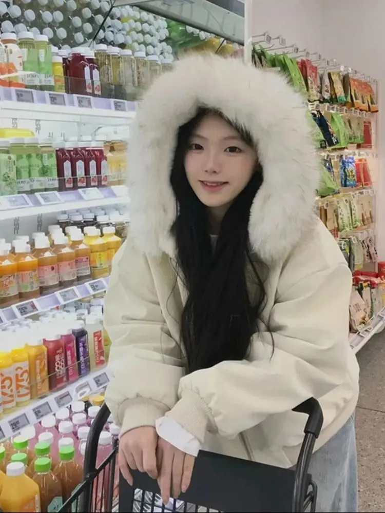 Thiened American Hooded Parka Cotton Jaet Women's Winter Coat with Large Fur Collar Commuter Sle Straight Tube pe
Thiened American Hooded Parka Cotton Jaet Women's Winter Coat with Large Fur Collar Commuter Sle Straight Tube pe