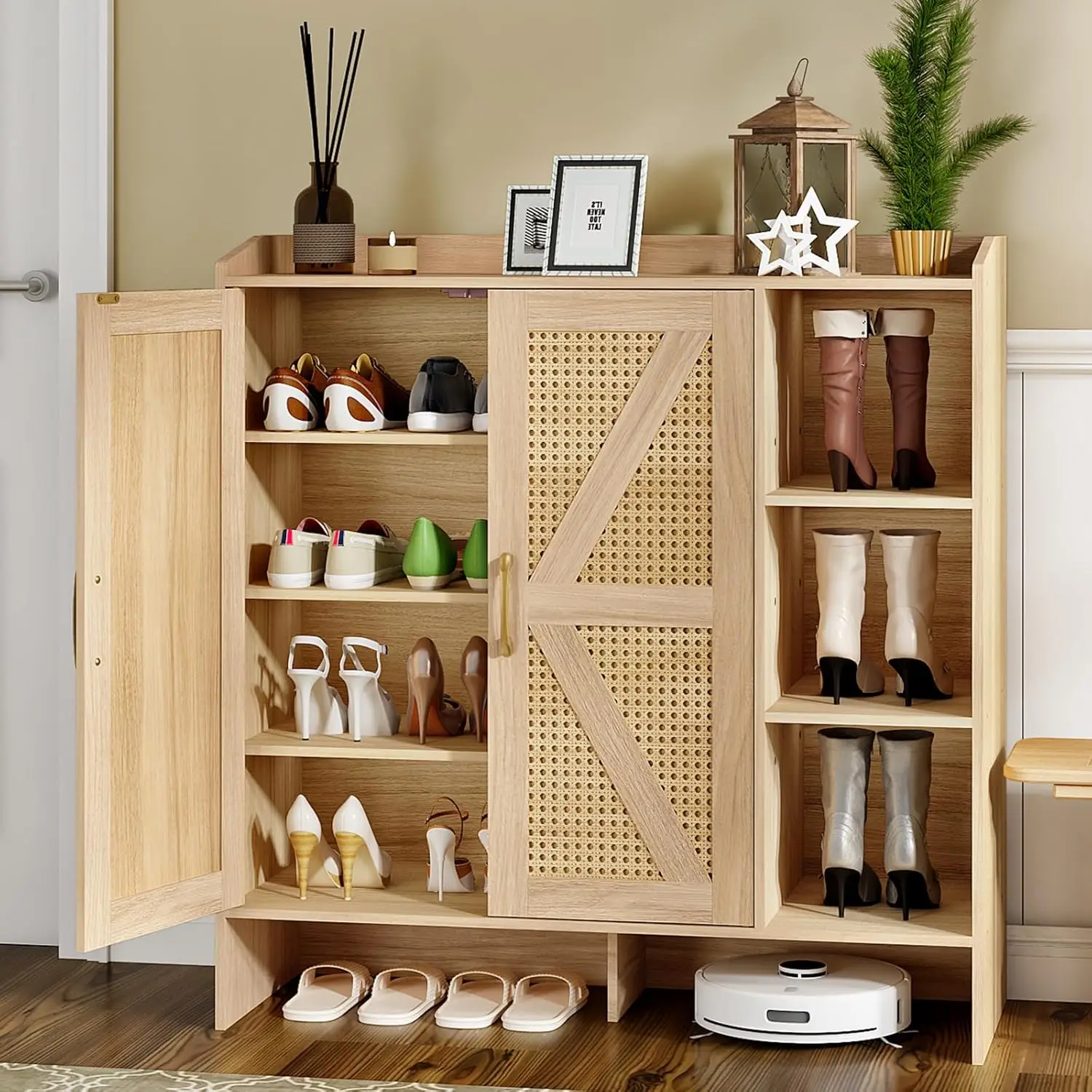 Тумба для обуви в прихожую, тумба для хранения обуви из ротанга с дверцами, 4-ярусный отдельно стоящий органайзер для обуви с боковыми секциями, на заказ
Тумба для обуви в прихожую, тумба для хранения обуви из ротанга с дверцами, 4-ярусный отдельно стоящий органайзер для обуви с боковыми секциями, на заказ