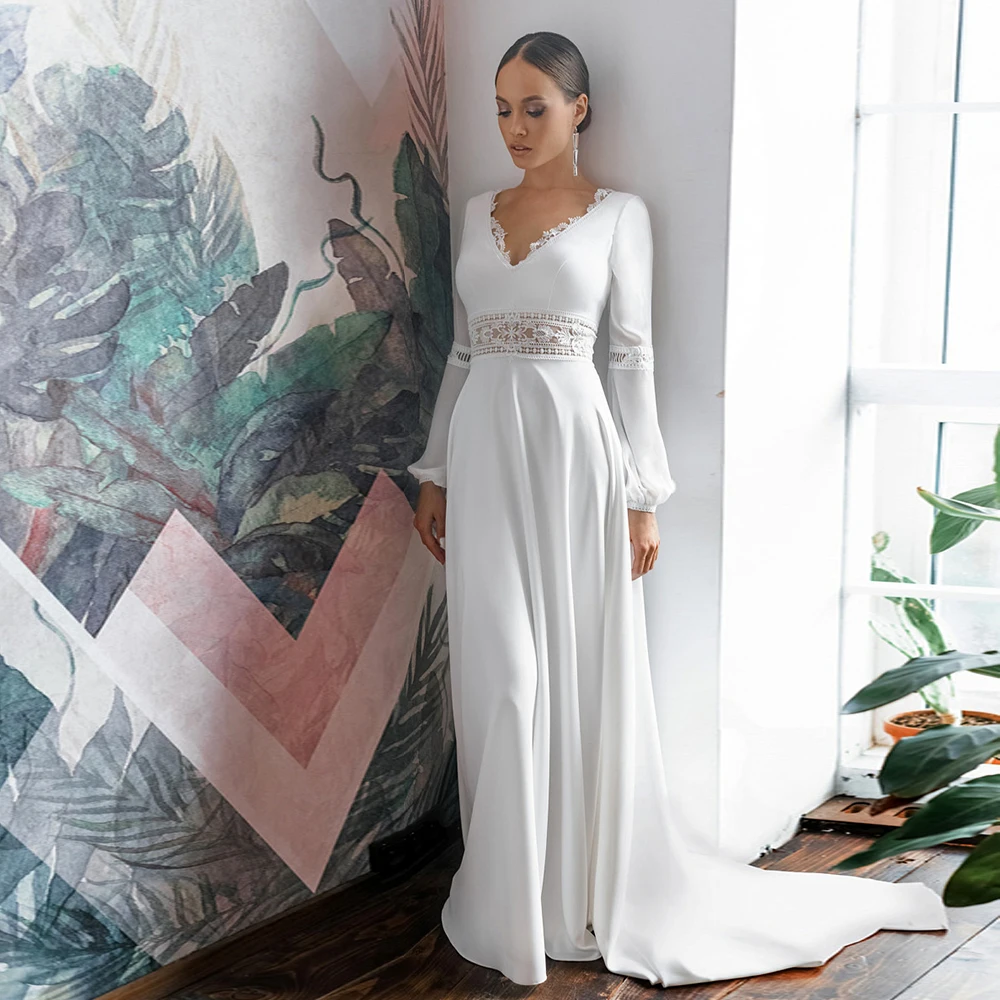 Fashion Ivory Wedding Dresses for Women Simple Jersey Bridal Gowns with Lace Full Sleeve Vestidos De Novia 2025 New Summer
Fashion Ivory Wedding Dresses for Women Simple Jersey Bridal Gowns with Lace Full Sleeve Vestidos De Novia 2025 New Summer