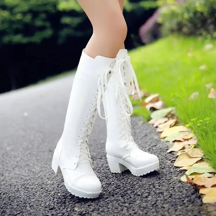 New Autumn Winter Cosplay boots White Black High Tube Lace up Boots Mid Heel Shoes long boots
New Autumn Winter Cosplay boots White Black High Tube Lace up Boots Mid Heel Shoes long boots