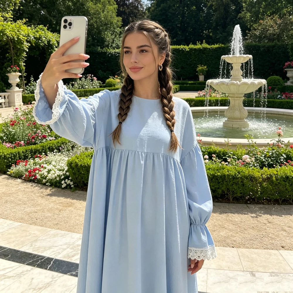 Crinkled Modest Prayer Garment Women Muslim Dress Lace Abaya Dubai Kaftan Ramadan Turkey Islamic Jalabiya Kebaya Caftan Arabic
Crinkled Modest Prayer Garment Women Muslim Dress Lace Abaya Dubai Kaftan Ramadan Turkey Islamic Jalabiya Kebaya Caftan Arabic