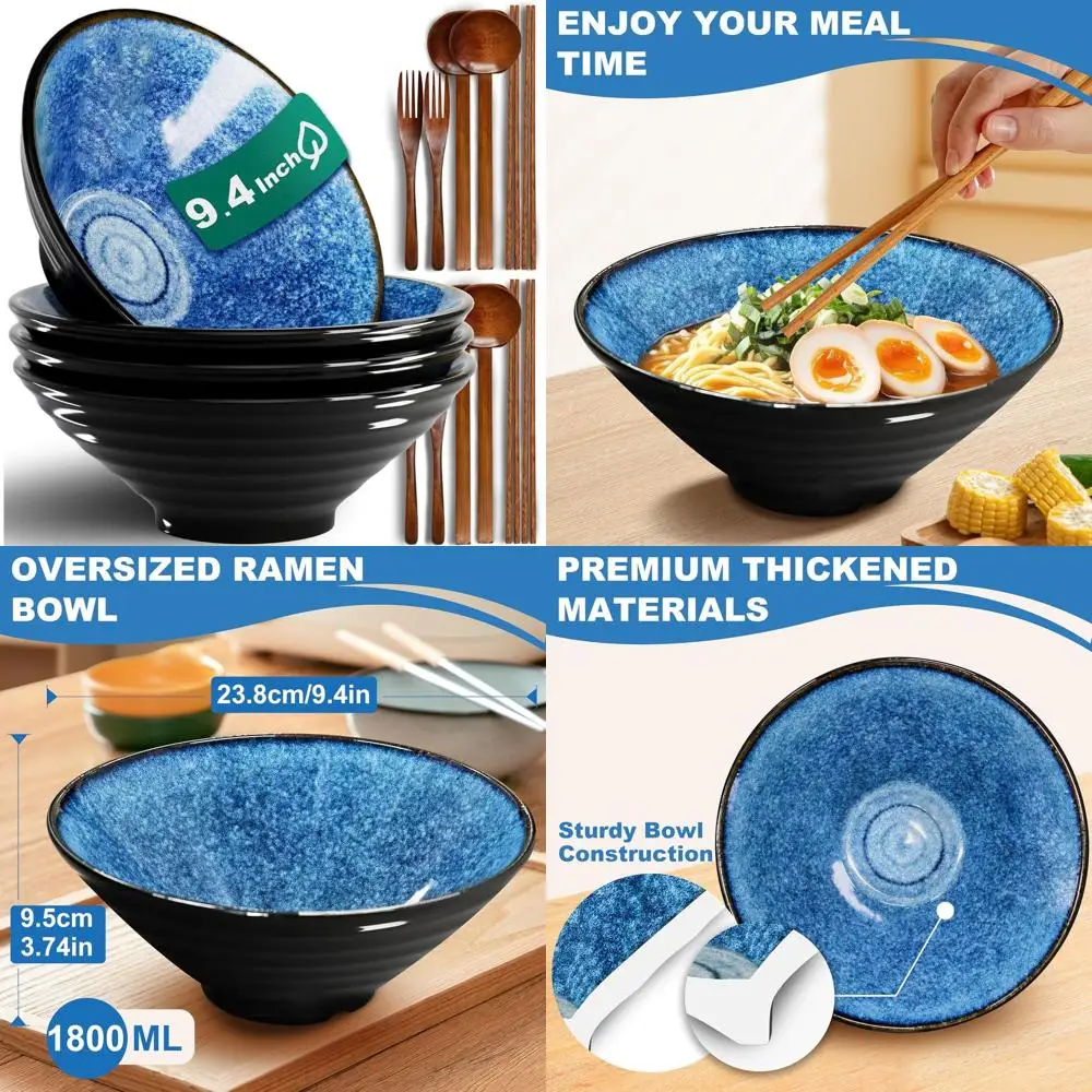 9.4 4-Piece Ceramic Ramen Bowl Set - Japanese-Style Porcelain, Dishwasher & Microwave Safe, Ideal for Salad, Noodles, Pasta & So
9.4 4-Piece Ceramic Ramen Bowl Set - Japanese-Style Porcelain, Dishwasher & Microwave Safe, Ideal for Salad, Noodles, Pasta & So