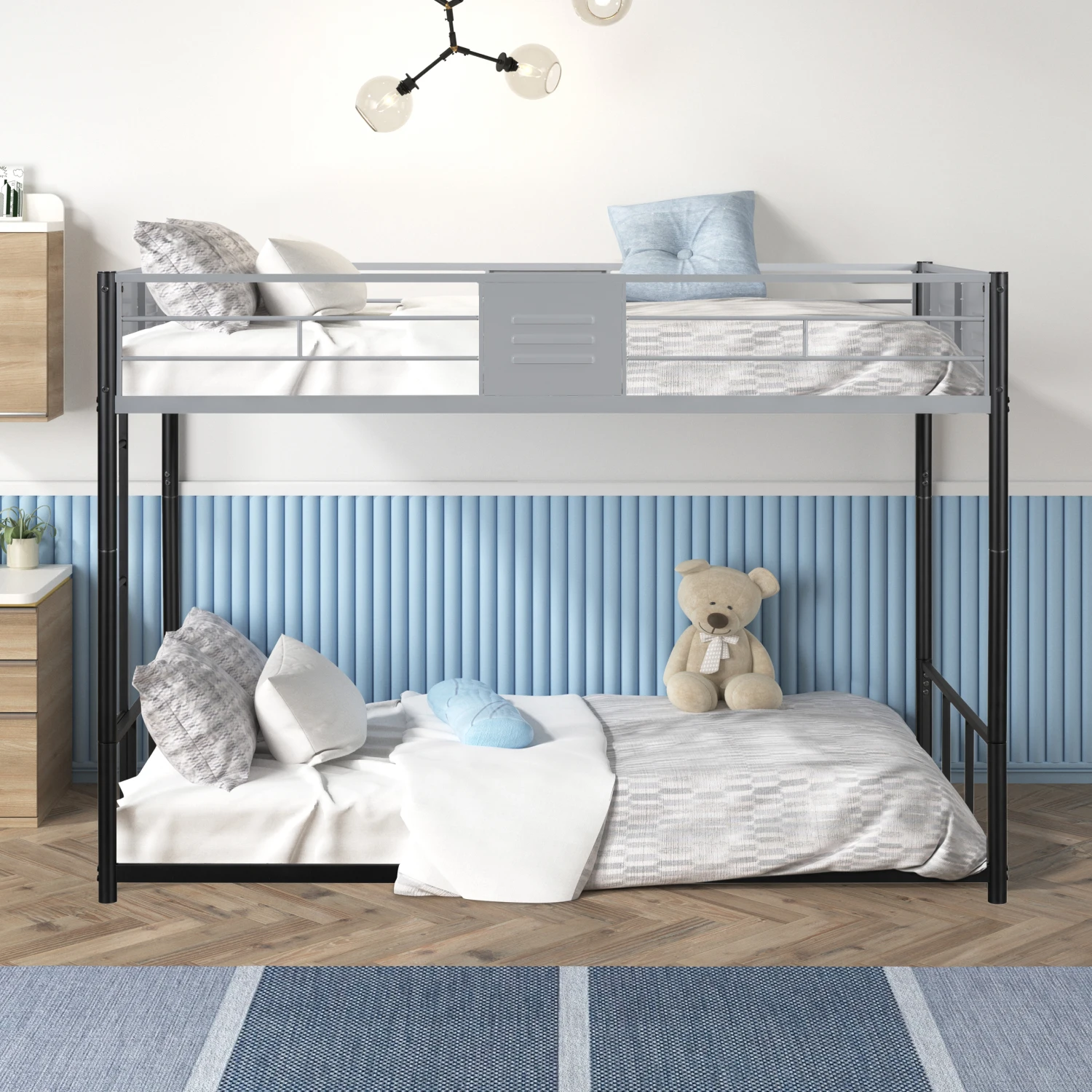 Metal Twin over Twin Bunk Bed with Vent Board/ Heavy-duty Sturdy Metal/ Noise Reduced/ Safety Guardrail/ CPC Certified
Metal Twin over Twin Bunk Bed with Vent Board/ Heavy-duty Sturdy Metal/ Noise Reduced/ Safety Guardrail/ CPC Certified