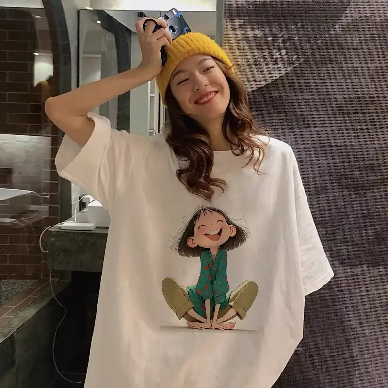 Womens 100 Cotton T Shirt With Cartoon Girl Print Loose Casual White Short Sleeve Top
Womens 100 Cotton T Shirt With Cartoon Girl Print Loose Casual White Short Sleeve Top
