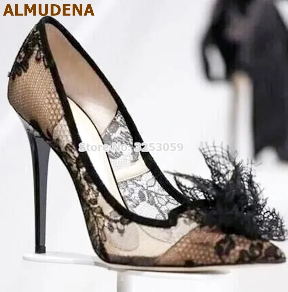 ALMUDENA Элегантные черные кружевные туфли-лодочки с острым носком и цветами, модельные туфли на тонком высоком каблуке с сеткой и цветочным принтом, свадебные туфли с узлом-бабочкой
ALMUDENA Элегантные черные кружевные туфли-лодочки с острым носком и цветами, модельные туфли на тонком высоком каблуке с сеткой и цветочным принтом, свадебные туфли с узлом-бабочкой