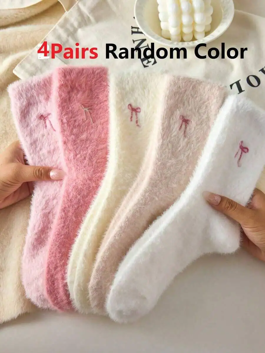 4 Pairs Women Fluffy Embroidered Bow Socks Warm Comfortable Autumn Winter
4 Pairs Women Fluffy Embroidered Bow Socks Warm Comfortable Autumn Winter