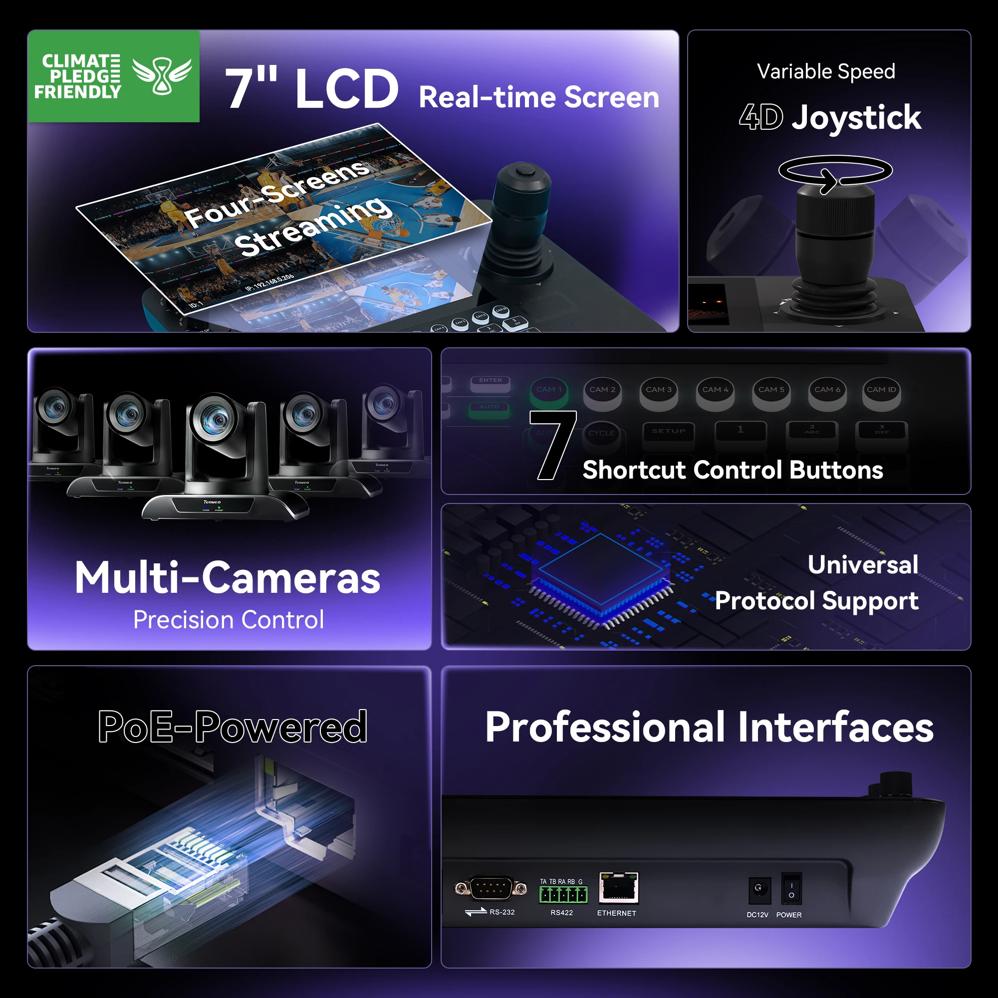Tenveo TEVO-KB300PRO 4D Joystick Controller with Multi-Camera Control Keyboard System up to 255 Cameras for Live Events Churches
Tenveo TEVO-KB300PRO 4D Joystick Controller with Multi-Camera Control Keyboard System up to 255 Cameras for Live Events Churches