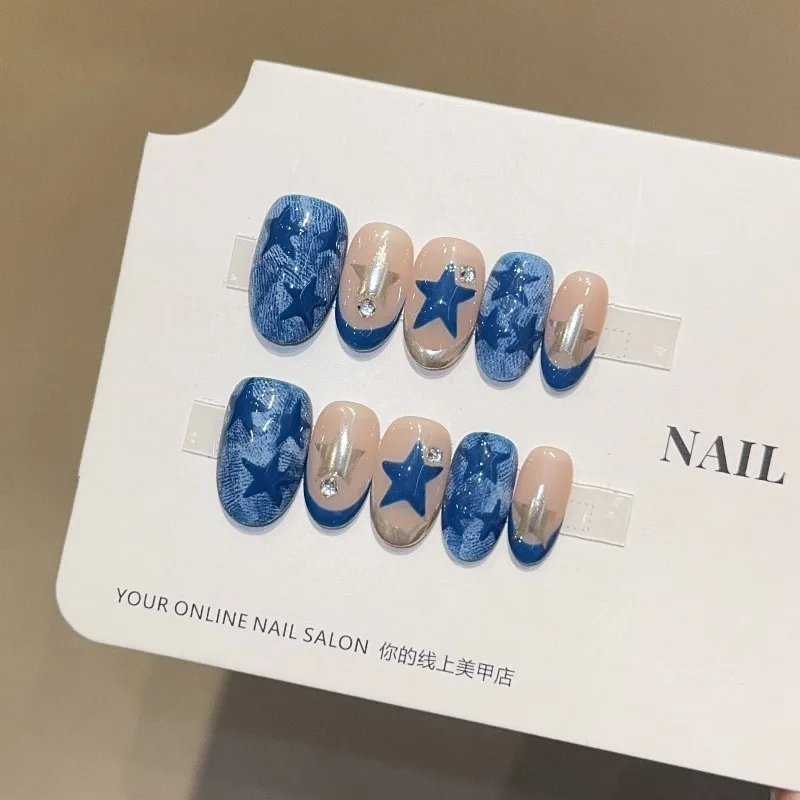 10PCS Denim Blue French Handmade Press on Nails with Glue Sweet Cool Blue Star Short Oval Ins Nail Tips Spice Girls Fake Nails
10PCS Denim Blue French Handmade Press on Nails with Glue Sweet Cool Blue Star Short Oval Ins Nail Tips Spice Girls Fake Nails