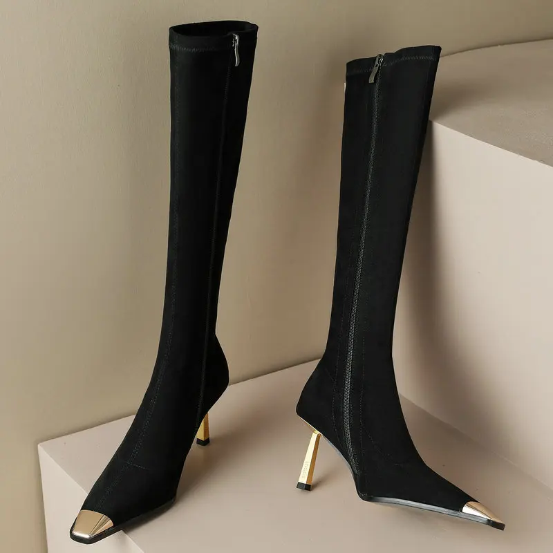 Women Knee-High Boots Autumn Winter Thin High Heels Pointed Toe Mature Cow Suede Leather Office Lady Shoes Size 34-42
Women Knee-High Boots Autumn Winter Thin High Heels Pointed Toe Mature Cow Suede Leather Office Lady Shoes Size 34-42