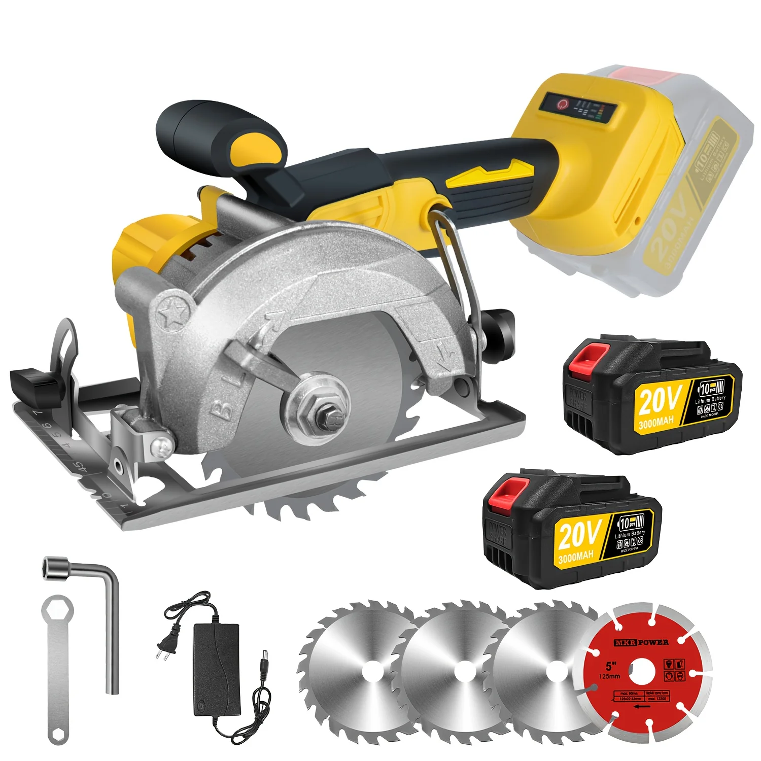 Cordless Mini Circular Saw, 5" Compact Wireless Circular Saw 3000Ah Battery, Fast Charger, 4 Blades, 6900RPM, Max Cutting Depth 1-11/16"(90°), 1-1/8"(45°), Suitable for Woodworking And Gardening Projects, Wood, Soft Metal, Plastic, Ceramic Tiles
Cordless Mini Circular Saw, 5" Compact Wireless Circular Saw 3000Ah Battery, Fast Charger, 4 Blades, 6900RPM, Max Cutting Depth 1-11/16"(90°), 1-1/8"(45°), Suitable for Woodworking And Gardening Projects, Wood, Soft Metal, Plastic, Ceramic Tiles