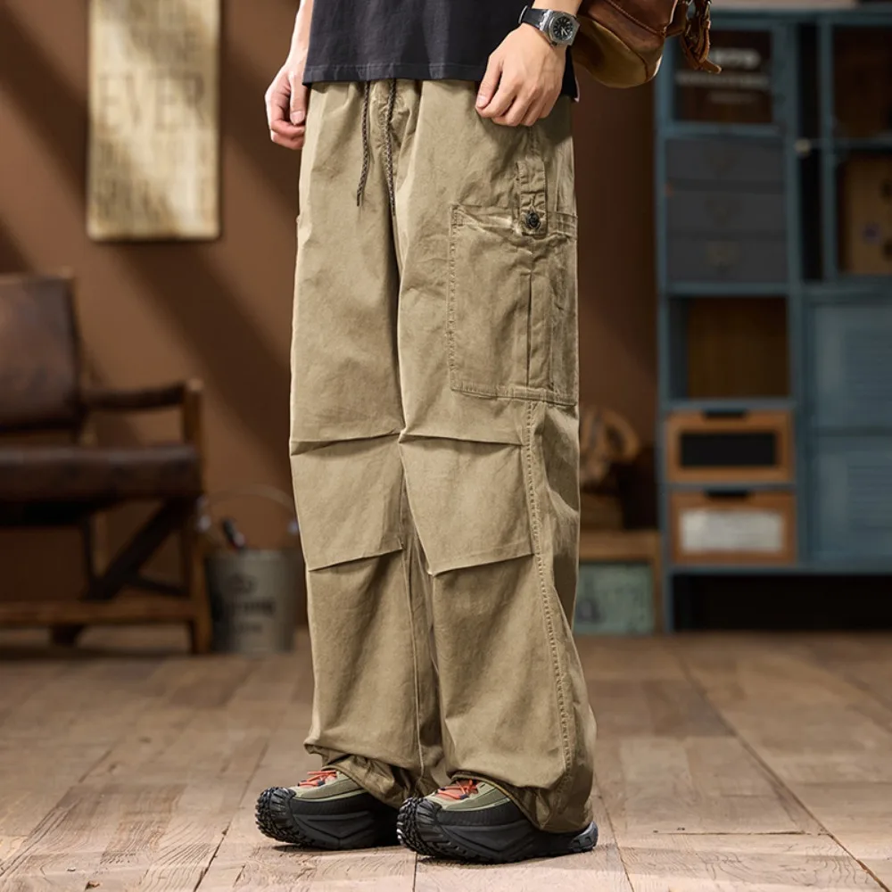 American Retro Washed Cargo Pants Men Button Flap Big Pocket Baggy Wide Leg Drawstring Daily Outdoor Casual Pants
American Retro Washed Cargo Pants Men Button Flap Big Pocket Baggy Wide Leg Drawstring Daily Outdoor Casual Pants