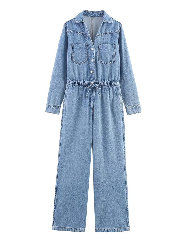 European style new women's fashion versatile temperament simple adjustable waist long sleeve denim jumpsuit
European style new women's fashion versatile temperament simple adjustable waist long sleeve denim jumpsuit