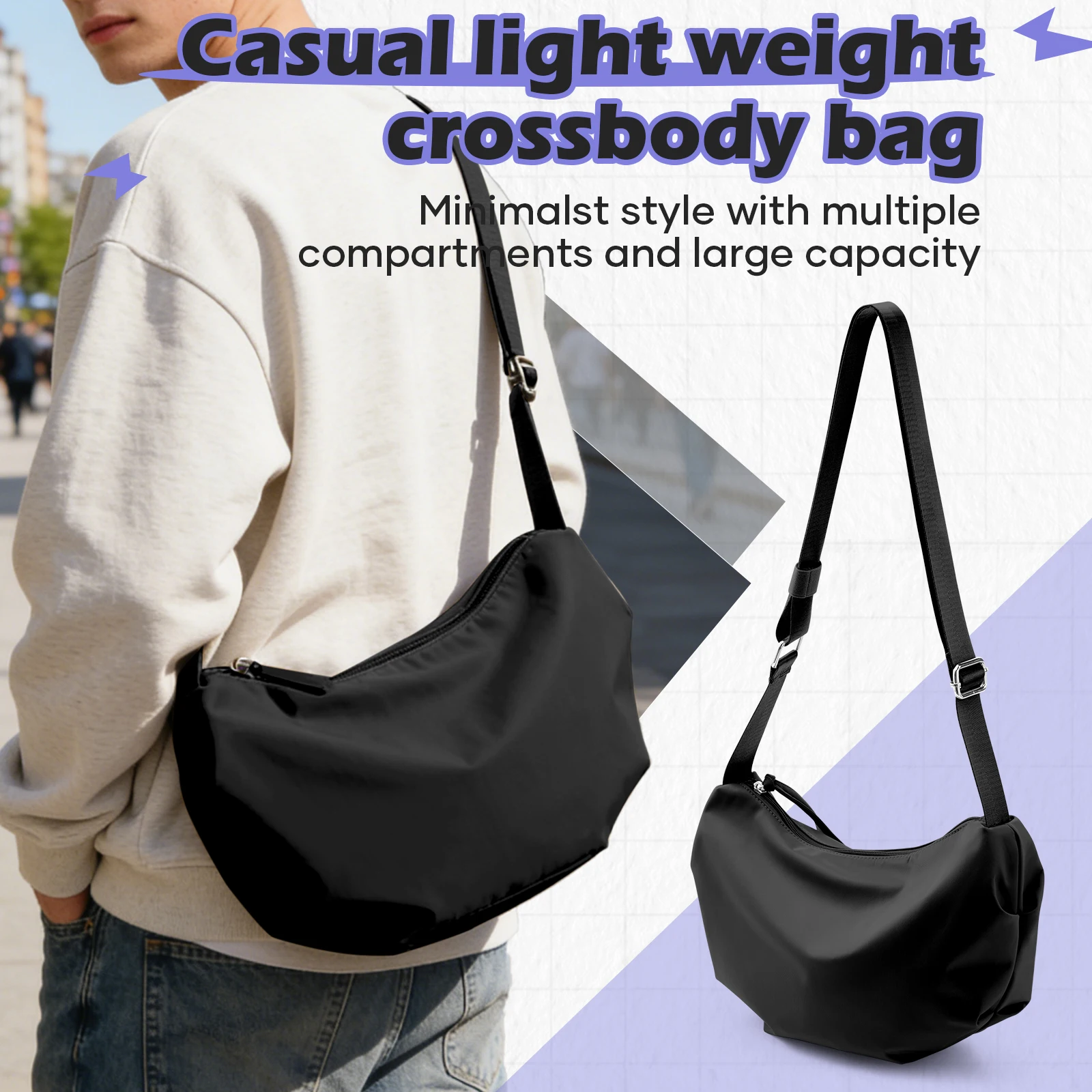 Crossbody Bag for Men,Crescent Waterproof Shoulder Bag Casual Lightweight Crossbody Bag Women Adjustable Strap for Travel,School
Crossbody Bag for Men,Crescent Waterproof Shoulder Bag Casual Lightweight Crossbody Bag Women Adjustable Strap for Travel,School