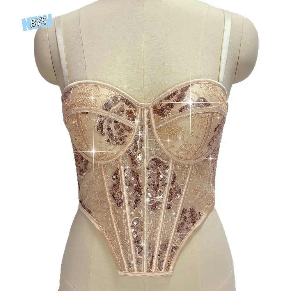 Hollow Lace Sequin Camisole Transparent Sleeveless Lace Sequin Corset Tanks Streetwear Suspender Vest Spring Summer
Hollow Lace Sequin Camisole Transparent Sleeveless Lace Sequin Corset Tanks Streetwear Suspender Vest Spring Summer