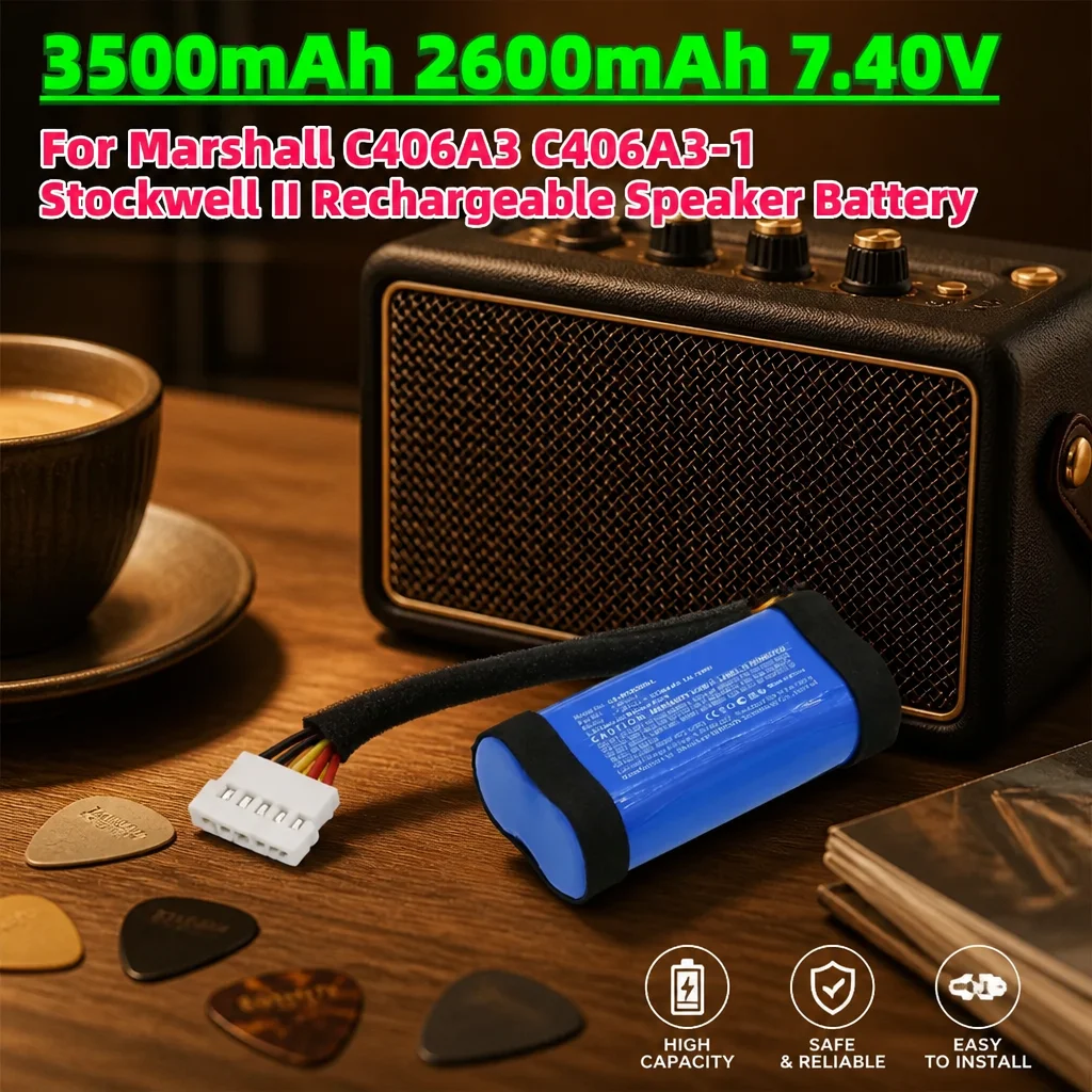 High Capacity Li-ion Speaker Battery 7.4V 2600/3500mAh Replacement Pack For Marshall Stockwell II Bluetooth Audio C406A3-1
High Capacity Li-ion Speaker Battery 7.4V 2600/3500mAh Replacement Pack For Marshall Stockwell II Bluetooth Audio C406A3-1