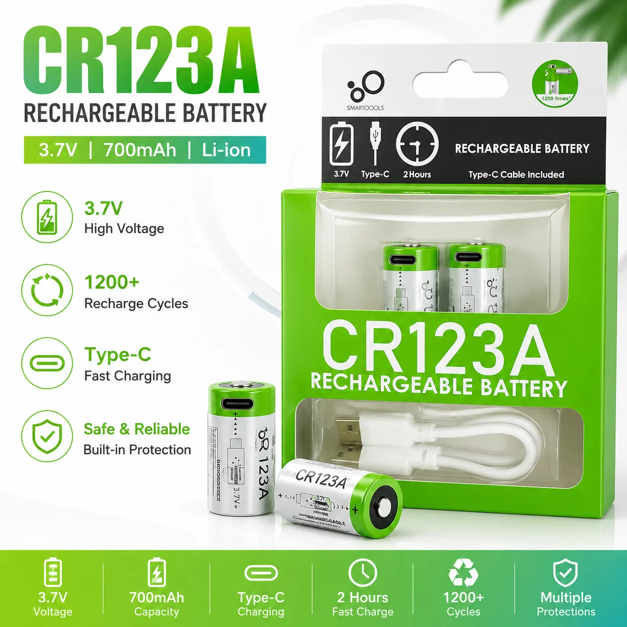 CR123A 16340 3.7V 700mAh Rechargeable Li-ion Battery Replacement for Flashlight Security Camera Alarm System
CR123A 16340 3.7V 700mAh Rechargeable Li-ion Battery Replacement for Flashlight Security Camera Alarm System