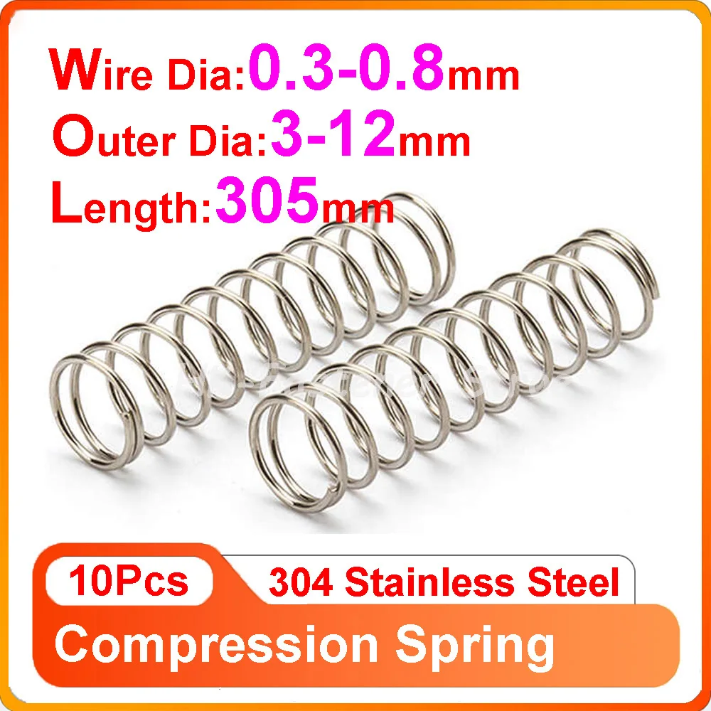 Compression Spring 304 Stainless Steel Wire Dia 0.3-0.8mm Outer Dia 3-12mm Length 305mm Pressure Spring
Compression Spring 304 Stainless Steel Wire Dia 0.3-0.8mm Outer Dia 3-12mm Length 305mm Pressure Spring